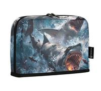 Mnsruu Trousse à crayons avec motif de jeu de combats de requins, grande capacité pour garçons et filles, trousse à crayons multicouche, organisateur de papeterie pour l'école, le bureau, le travail