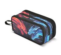 Mnsruu Trousse à crayons avec motif tête de feu et deux dragons - Grande capacité - 3 compartiments - Pour garçons et filles