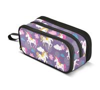 Mnsruu Trousse à crayons blanche licorne violette de grande capacité avec 3 compartiments pour garçons et filles
