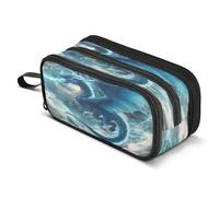 Mnsruu Trousse à crayons bleue avec motif dragon éclair de grande capacité, 3 compartiments, grande boîte à crayons pour garçons et filles, organiseur de rangement scolaire