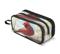 Mnsruu Trousse à crayons Cardinals Bird Tulipes blanches de grande capacité avec 3 compartiments pour garçons et filles
