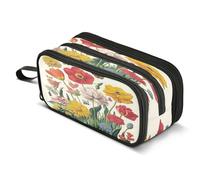 Mnsruu Trousse à crayons de grande capacité avec 3 compartiments pour garçons et filles Motif coquelicot et marguerite