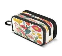 Mnsruu Trousse à crayons de grande capacité avec 3 compartiments pour garçons et filles Motif coquelicot et marguerite