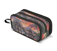 Mnsruu Trousse à crayons de grande capacité avec 3 compartiments pour garçons et filles Motif dinosaures Jurassic Forest