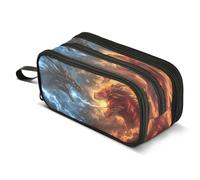 Mnsruu Trousse à crayons de grande capacité avec 3 compartiments pour garçons et filles Motif dragons rouges Bleu