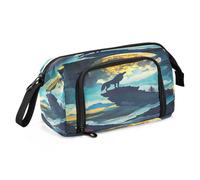 Mnsruu Trousse à crayons de grande capacité avec motif loup et lune - Pour garçons et filles, Moon Wolf Howl, Taille unique, Mode