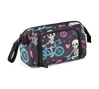Mnsruu Trousse à crayons de grande capacité avec motif tête de mort pour adolescents, adultes, étudiants, Skull Biker, Taille unique, Mallette