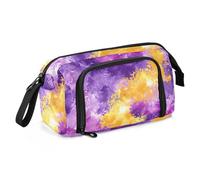 Mnsruu Trousse à crayons de grande capacité en tissu jaune et violet avec motif tie-dye - Pochette pour stylos et stylos - Pour l'école, l'université, le bureau - Pour adolescents, adultes, étudiants,