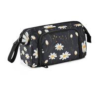 Mnsruu Trousse à crayons de grande capacité, motif marguerites blanches et noires, pochette pour papeterie, école, université, bureau pour adolescents, adultes, étudiants, Blanc marguerite noire,