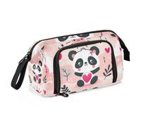 Mnsruu Trousse à crayons de grande capacité, motif panda et cœurs rouges pour adolescents, adultes, étudiants, Ours panda avec cœurs rouges, Taille unique, Mallette