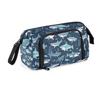 Mnsruu Trousse à crayons de grande capacité - Motif requins bleus - Pour l'école, l'université, le bureau - Pour adolescents, adultes, étudiants, Blue Sharks, Taille unique, Mallette