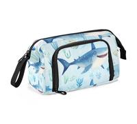Mnsruu Trousse à crayons de grande capacité, motif requins mignons, pochette pour papeterie, école, université, bureau, pour adolescents, adultes, étudiants, Requins mignons, Taille unique, Mallette