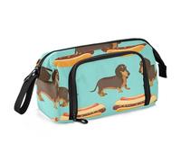 Mnsruu Trousse à crayons de grande capacité, motif teckel, hot-dog, pochette pour papeterie, école, université, bureau, pour adolescents, adultes, étudiants, Hot Dog Teckel, Taille unique, Mallette