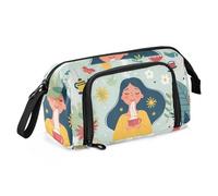 Mnsruu Trousse à crayons de grande capacité pour fille avec inscription « Spring Girl » pour boissons, thé, stylos, papeterie, école, université, bureau, pour adolescents, adultes, étudiants, Thé à