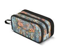 Mnsruu Trousse à crayons en bois bleu avec attrape-rêves de grande capacité, 3 compartiments, grande boîte à crayons pour garçons et filles, organiseur de rangement scolaire