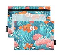 Mnsruu Trousse à crayons Fish Under The Sea pour classeur à 3 anneaux, 2 trousses à crayons avec fermeture éclair, fenêtre transparente à fermeture éclair, trousse à crayons pour fournitures de bureau