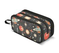 Mnsruu Trousse à crayons rétro avec 3 compartiments pour garçons et filles Motif planètes et fusées