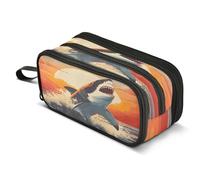 Mnsruu Trousse à crayons Shark Jump Nautical Coastal de grande capacité, 3 compartiments, grande boîte à crayons pour garçons et filles, organisateur de rangement scolaire