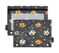 Mnsruu Trousse à crayons vintage avec motif étoiles de football pour classeur à 3 anneaux, 2 trousses à crayons avec fermeture éclair, fenêtre transparente pour fournitures de bureau, Multicolore