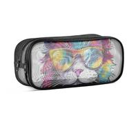 Mnsruu Trousse scolaire portrait d'un chat avec lunettes de soleil pour filles, garçons, adolescents, étudiants, 24 x 10,5 x 8 cm, #01, Taille unique, Charmant