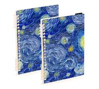 Mnsruu Van Gogh Lot de 2 carnets à spirales avec couverture rigide lignée pour femme, motif nuit étoilée, peinture à l'huile, format A5, pour journal, écriture, travail, bureau, école, 14 x 21 cm