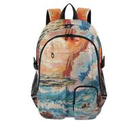 Mnsruu Waves Rolling in The Sunset Sac à dos d'école, avec compartiment pour ordinateur portable, grand sac d'école pour adolescentes, filles, garçons, sac à dos de voyage de 17,5 pouces pour l'école