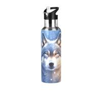 Mnsruu Wolf Bouteille d'eau en acier inoxydable pour garçons et filles avec paille isotherme étanche pour le sport, 600 ml