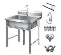 MNUPUOL 19-68in Lavabo Inox Professionnel Lavabo multifonction Anti-Eclaboussures Avec robinets d'eau chaude et froide Evier Commercial pour buanderie/arrière-Cour/Garage,Single sink,70 * 70
