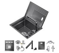MNUPUOL 45 * 38Cm Évier De Bar Avec Robinet Rabattable/Élévateur Évier Poste De Travail En Acier Inoxydable Évier Pour Petit Véhicule Récréatif Évier Pratique Evier Cuisine 1 Bac,Noir,A4