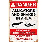 MNUT Danger Alligators and Snakes Plaque métallique en Aluminium 20 x 30 cm