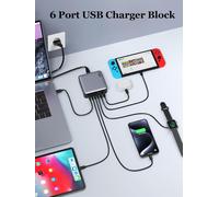 MNUUZ-200W Chargeur USB C Multiple, 6 Ports GaN III Tech Chargeur Rapide QC+PD 65W Chargeur Laptop Adaptateur avec 4 USB-C et 2 USB-A Multiprise USB pour MacBook Pro/Air, iPad, iPhone 16/15, Samsung