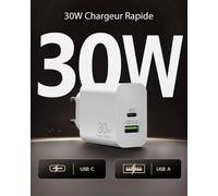 Mnuuz-30w Rapide Chargeur Usb C Pour Samsung Galaxy S25 S24 S23 S22 S21 Ultra 5g, 25w/45w A55 A54 A53 A52 A35 A16 A15 A13, Note 20 10 9 8, Bloc Chargeur 2-Port Type-C Et Usb-A Prise Original Adaptate