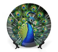 MNVTSKOP Assiette décorative en porcelaine anglaise Motif paon bleu 25,4 cm