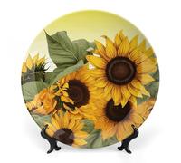 MNVTSKOP Assiette décorative en porcelaine anglaise Motif tournesols Floral Assiettes décoratives avec présentoir Assiettes décoratives en céramique Assiettes rondes en porcelaine 17,8 cm