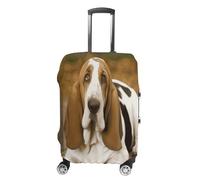 MNVTSKOP Basset Hound Housse de protection en polyester élastique pour valise, résistante aux rayures, lavable, blanc, S
