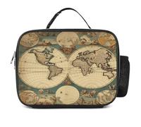 MNVTSKOP Boîte à déjeuner rétro avec poignée et motif carte du monde - Réutilisable - Étanche - Pour bureau, pique-nique, plage