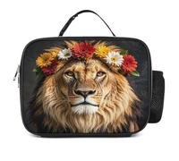 MNVTSKOP Boîte à déjeuner réutilisable avec poignée - Lion africain portant une fleur sur la tête - Pour bureau, pique-nique, plage