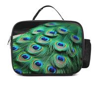 MNVTSKOP Boîte à déjeuner réutilisable en plumes de paon vertes - Sac fourre-tout étanche avec poignée pour bureau, pique-nique, plage