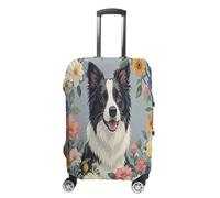MNVTSKOP Border Collie Housse de protection en polyester élastique pour valise, résistante aux rayures, lavable, motif floral, blanc, M