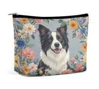 MNVTSKOP Border Collie Trousse de toilette portable de grande capacité pour femme Motif floral