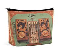 MNVTSKOP Équipement de musique jazz avec fond vintage, trousse de maquillage de voyage de grande capacité, trousse de toilette portable tendance pour femme
