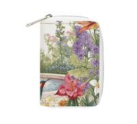 MNVTSKOP Étui pour cartes de crédit en cuir souple avec 20 emplacements pour cartes d'identité et cartes de visite avec oiseaux et fleurs - Portefeuille à fermeture éclair pour homme et femme, jardin