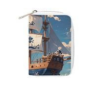 MNVTSKOP Étui pour cartes de crédit en cuir souple avec 20 emplacements pour cartes d'identité et cartes de visite sur le thème nautique des pirates, voile nautique, Thème nautique pirate, 3.15 × 4.5