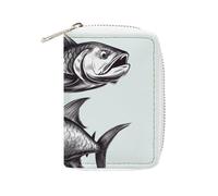 MNVTSKOP Étui pour cartes de crédit en cuir souple avec 20 emplacements pour cartes d'identité, fermeture éclair, pour homme et femme, motif poisson, 8,9 x 11,4 cm, décontracté, Croquis de poisson