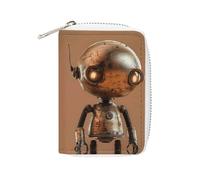 MNVTSKOP Étui pour cartes de crédit en cuir souple avec 20 emplacements pour cartes d'identité, fermeture éclair, pour homme et femme, petit robot marron, 8,9 x 11,4 cm, Petit robot marron, 3.15 × 4.5