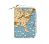MNVTSKOP Étui pour cartes de crédit en cuir souple avec 20 emplacements pour cartes d'identité, fermeture éclair, pour homme et femme, motif bateau à voile, 8,9 cm, Carte nautique du voilier, 3.15 ×