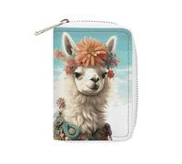 MNVTSKOP Étui pour cartes de crédit en cuir souple avec 20 emplacements pour cartes d'identité, fermeture éclair, pour homme et femme, motif lama mexicain, 7,9 x 11,4 cm, Lama vert mexicain, 3.15 ×