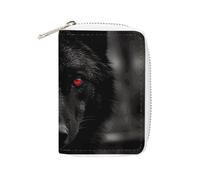 MNVTSKOP Étui pour cartes de crédit en cuir souple avec 20 emplacements pour cartes d'identité, fermeture éclair, pour homme et femme, motif loup aux yeux rouges noir, 8,9 x 11,4 cm, Loup noir aux