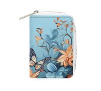 MNVTSKOP Étui pour cartes de crédit en cuir souple avec 20 emplacements pour cartes d'identité, fermeture éclair, pour homme et femme, motif papillon bleu floral, 3,15 ×, Papillon bleu floral, 3.15 ×