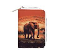 MNVTSKOP Étui pour cartes de crédit en cuir souple avec 20 emplacements pour cartes d'identité, fermeture éclair, éléphant coucher de soleil, 8,9 x 11,4 cm, Sunset Elephant, 3.15 × 4.5 inches